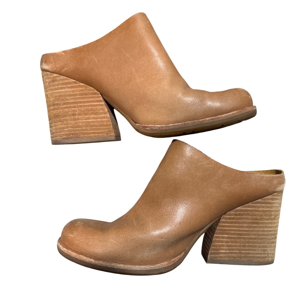 Kork-Ease Womens Tan Leather Block Heel Mules Clogs Size 9.5M
